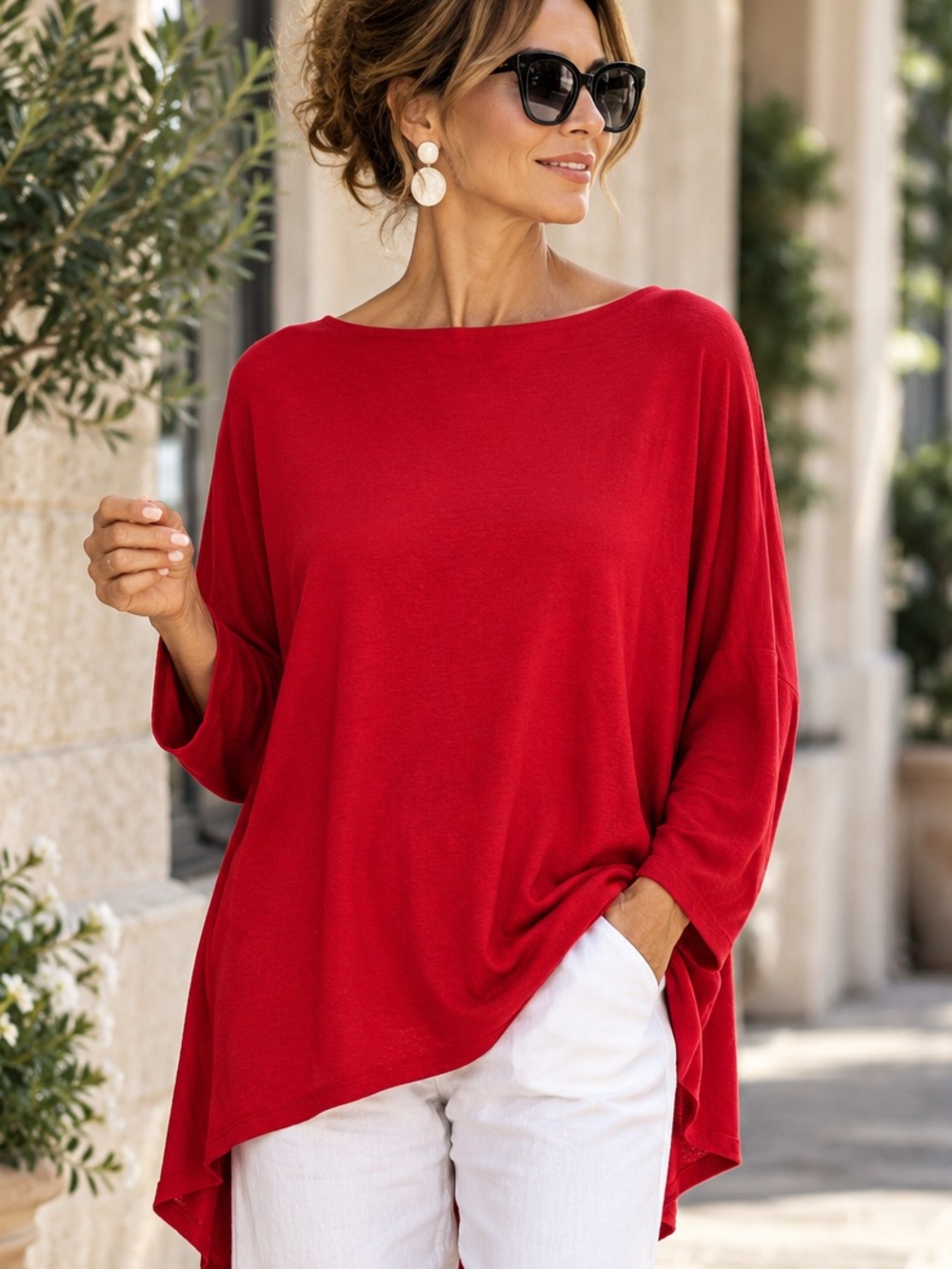Bryn Walker Red Oversized Tunic Top XS Made in USA NWT